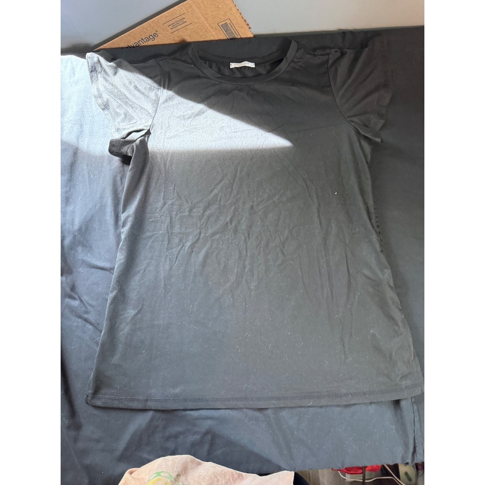 Ekouaer Womens Black‎ Ruffle Sleeve Crew Neck Stretch Top Size Medium 318